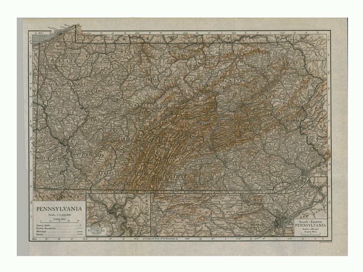 Mapa Pensylwanii, 1910. autorstwa Emery Walker