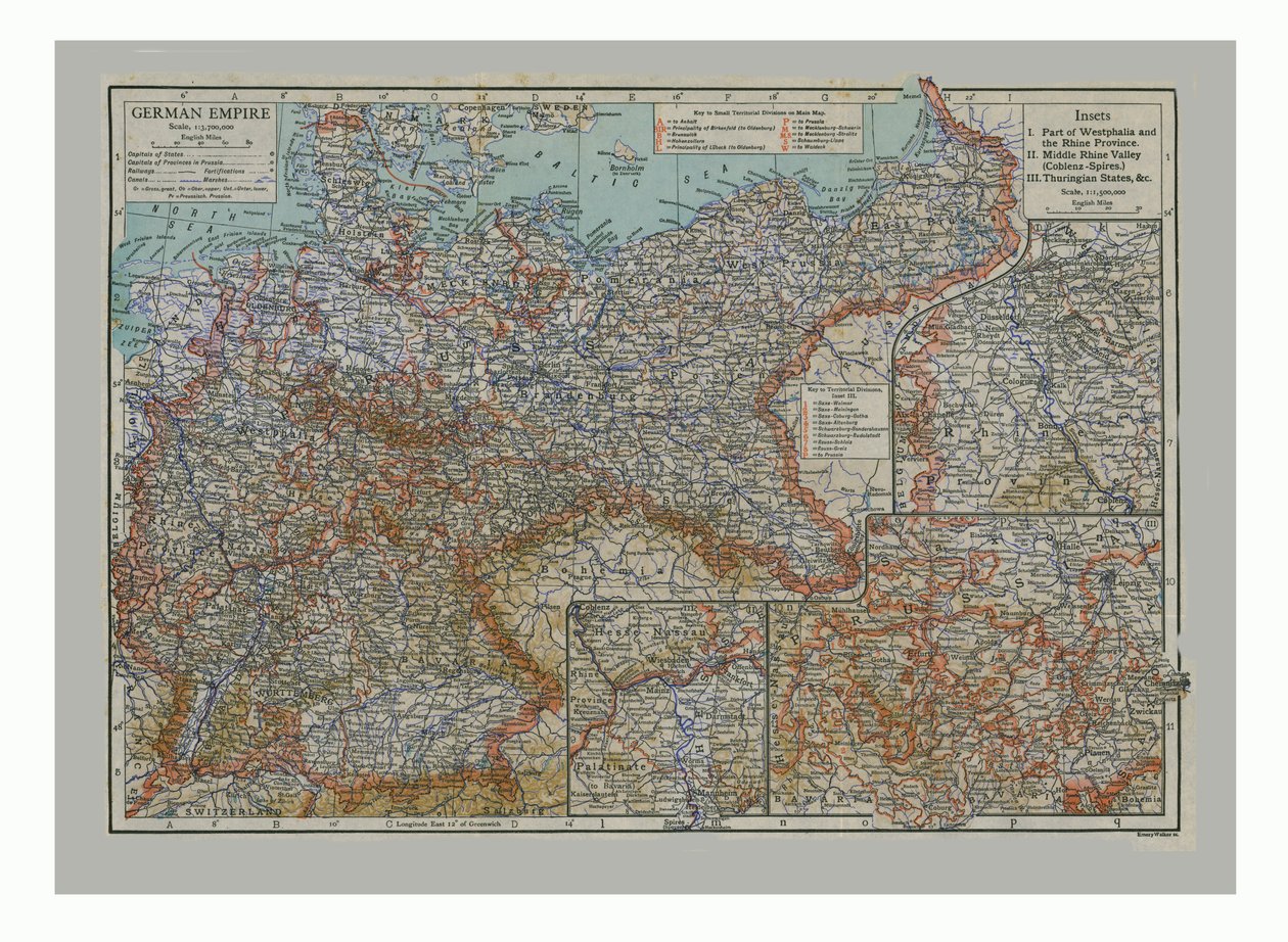 Mapa Rzeszy Niemieckiej, ok. 1900. autorstwa Emery Walker