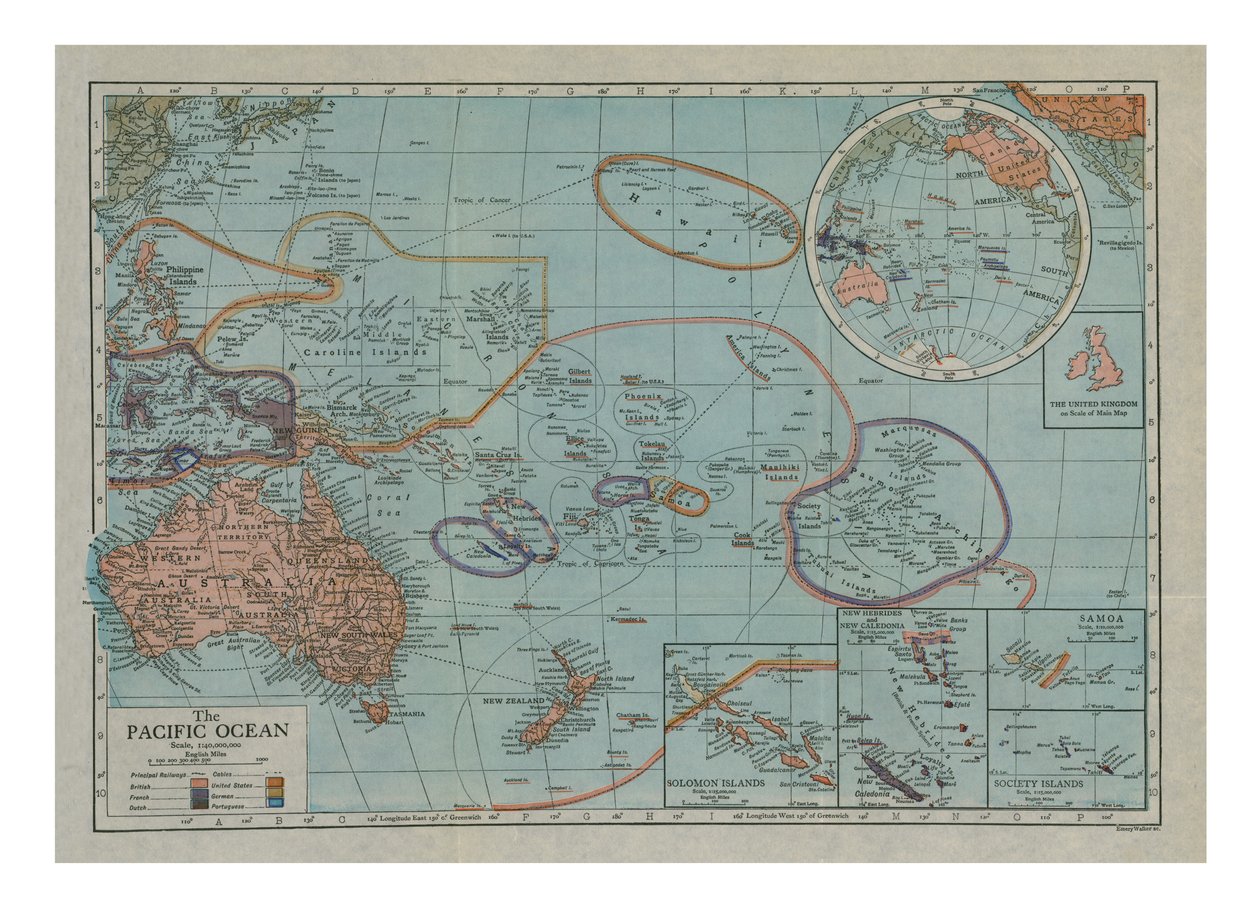Mapa Oceanu Spokojnego, c1910. autorstwa Emery Walker
