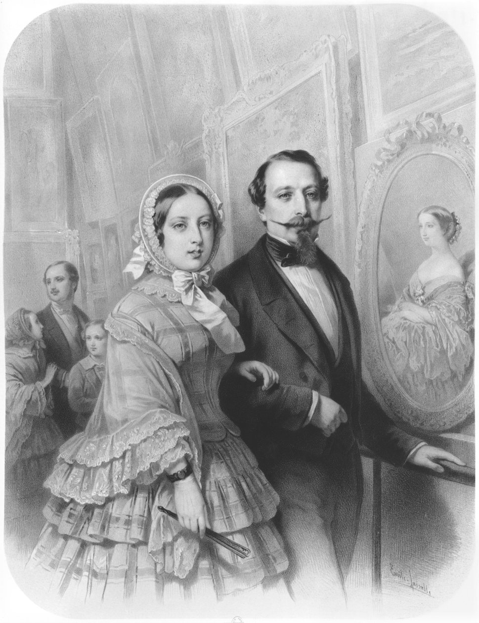 Królowa Wiktoria i cesarz Francji Napoleon III, wizyta w galerii sztuki Powszechnej Wystawy w Paryżu 20 sierpnia 1855 r. (za H.Holfeldem 1804-1872) autorstwa Emile Lassalle