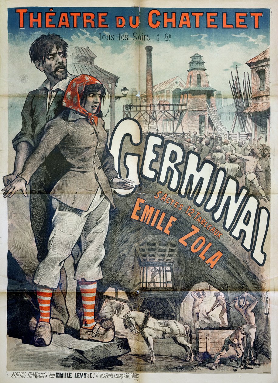 Plakat reklamujący przedstawienie sztuki „Zarodnik” Emila Zoli (1840-1902) w Theatre du Chatelet autorstwa Emile Levy