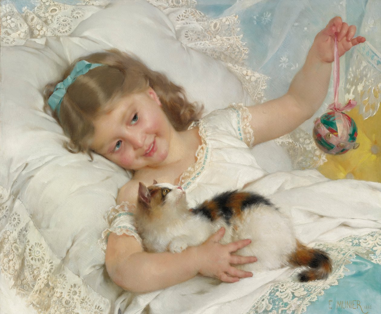 Młoda dziewczyna i kot autorstwa Emile Munier