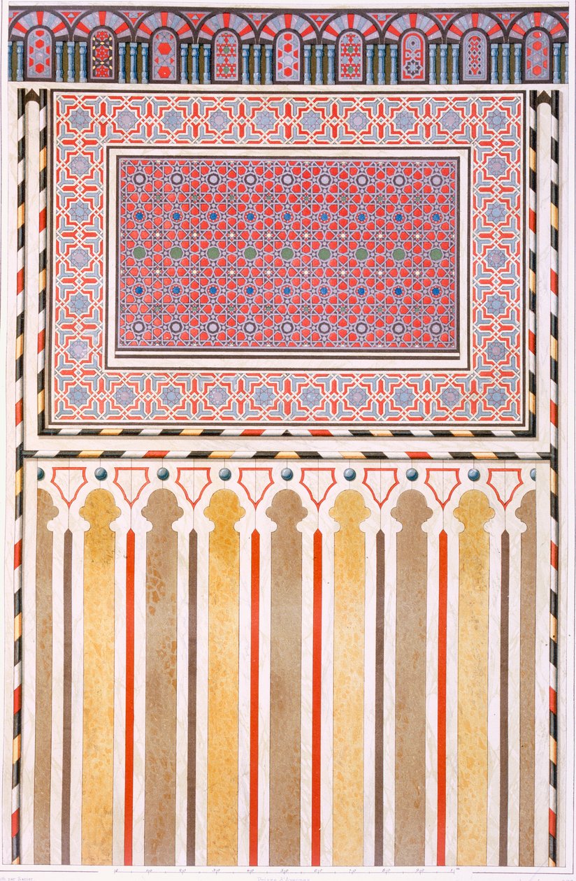 Kair: Dekoracja meczetu El Bordeyny: geometryczne wzory mozaiki Mihrab, XIX w. (chromolitho) autorstwa Emile Prisse d