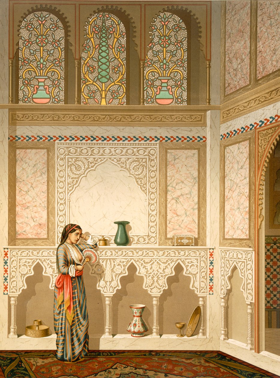 Kair: Wnętrze domu Sidi Youssef Adami, XIX w. (chromolitho) autorstwa Emile Prisse d