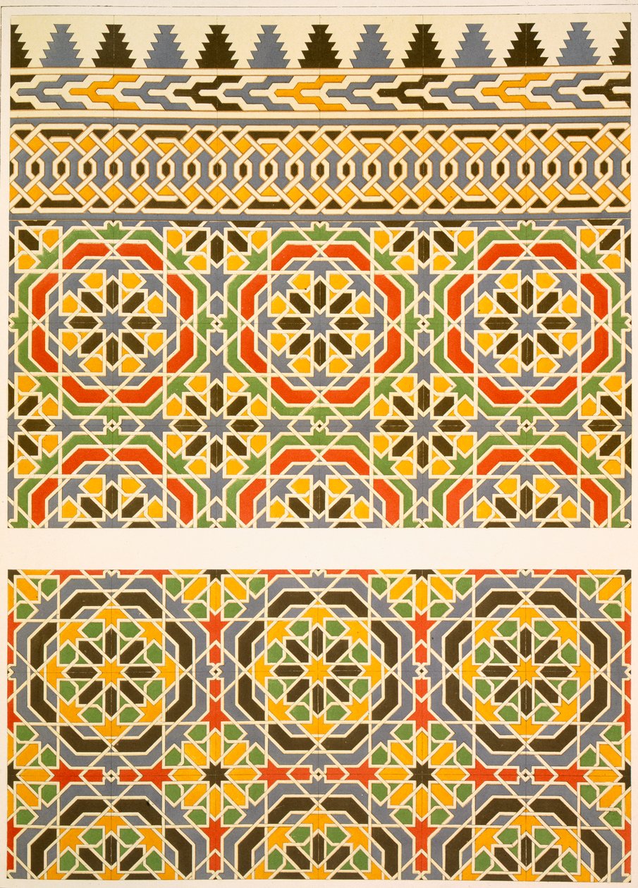 Geometryczna dekoracja ceramiczna (fajans) z meczetu w Cheykhoun, XIX w. (odbitka) autorstwa Emile Prisse d