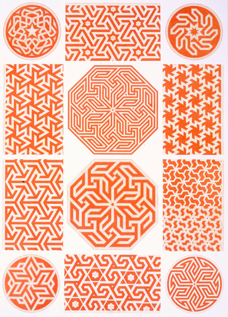 Dekoracja sztukatorska: różne wzory geometryczne, XIX w. (druk) autorstwa Emile Prisse d