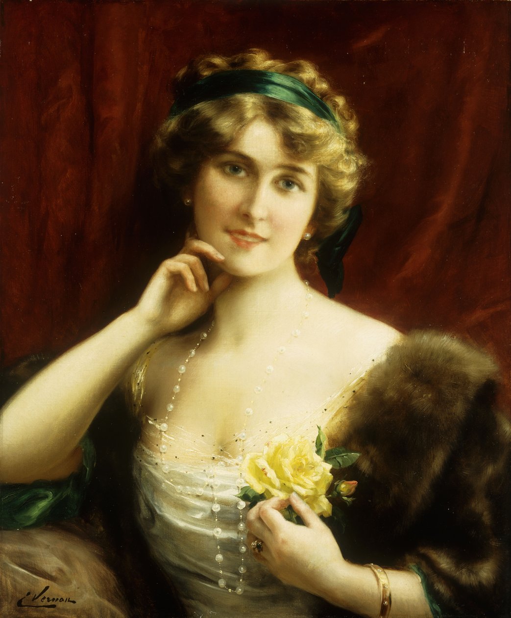 Elegancka dama z żółtą różą autorstwa Emile Vernon