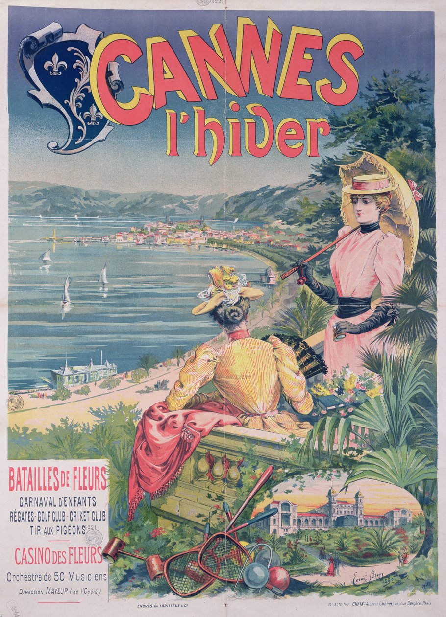 Plakat reklamujący Casino des Fleurs, Cannes zimą, 1892 r. autorstwa Emmanuel Brun
