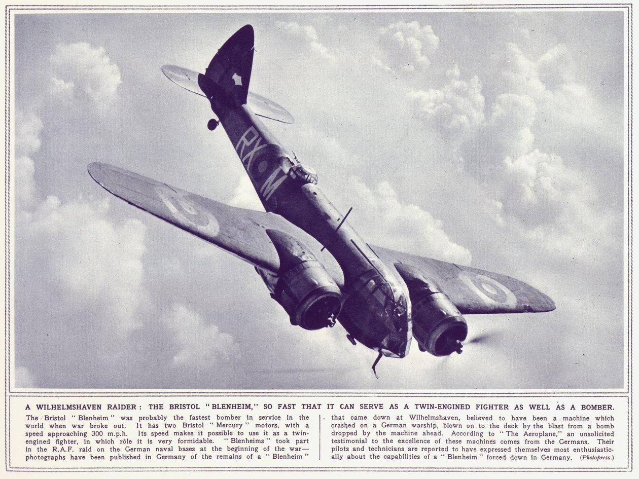 A Bristol Blenheim, z The Illustrated War News, opublikowane 22 listopada 1939 r. autorstwa English Photographer