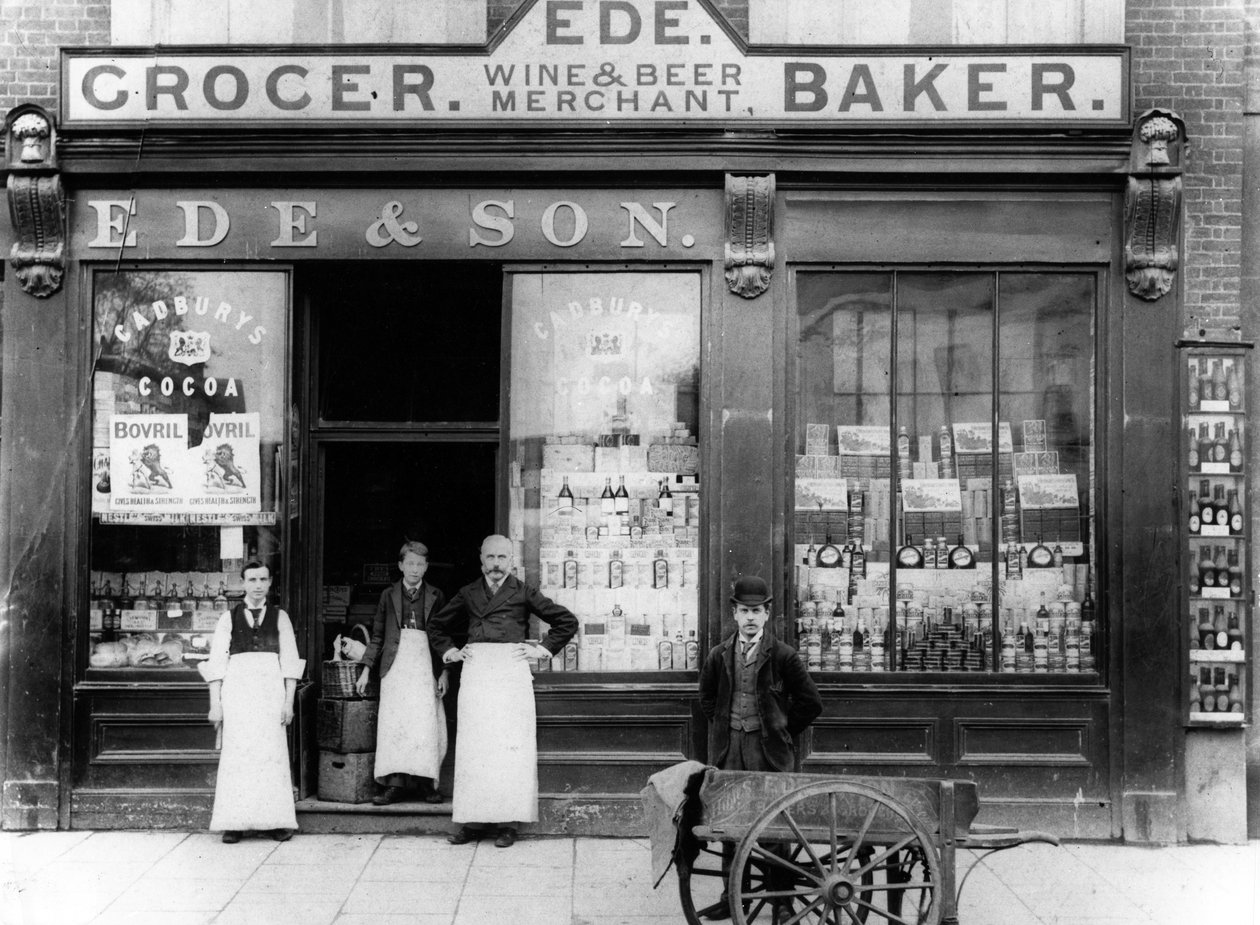 Ede and Son Grocer, handlarz winem i piwem, Baker, ok. 1890 r. autorstwa English Photographer