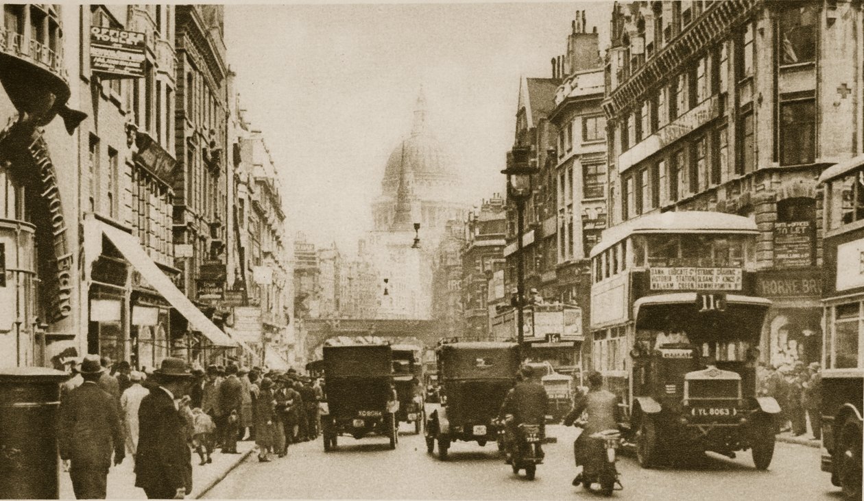 Fleet Street w 1926 r. (zdjęcie w sepii) autorstwa English Photographer