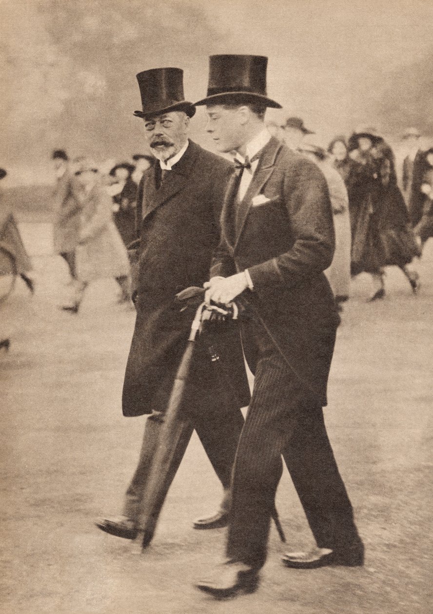 Jerzy V i jego syn książę Walii, późniejszy Edward VIII, w 1922 r., ilustracja z „Życia króla Jerzego V”, wydana ok. 1935 r. autorstwa English Photographer
