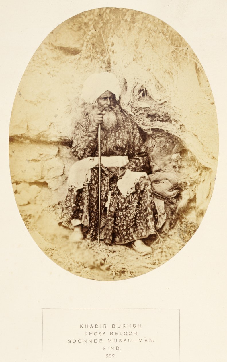 Khadir Bukhsh, Khosa Beloch, Soonnee Mussulman, Sind, z The People of India, J. Forbes Watson, wyd. 1868 (druk albumowy) autorstwa English Photographer