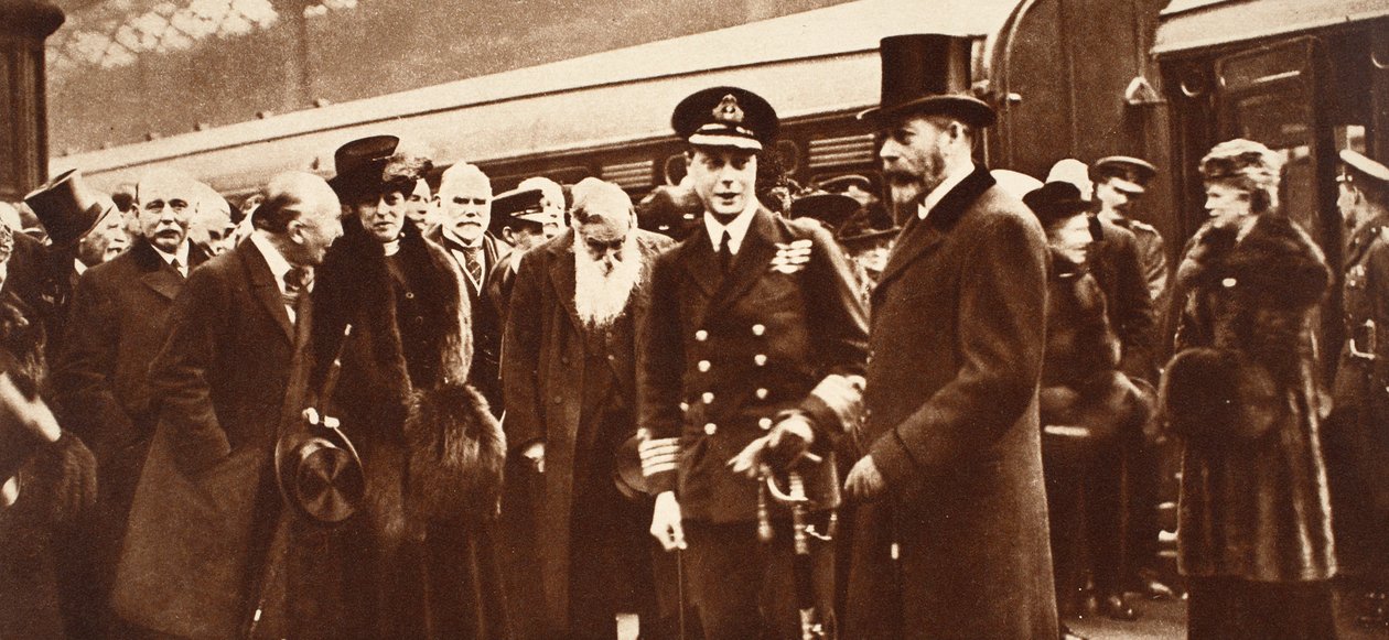 Król Edward VIII wyjeżdża do Australii, żegna się z matką i ojcem w Victorii, 1920 autorstwa English Photographer