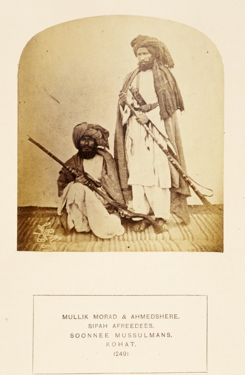 Mullik Morad i Ahmedshere, Sipah Afreedees, Soonnee Musulmans, Kohat, z The People of India, J. Forbes Watson, opublikowane 1868 (druk albumowy) autorstwa English Photographer
