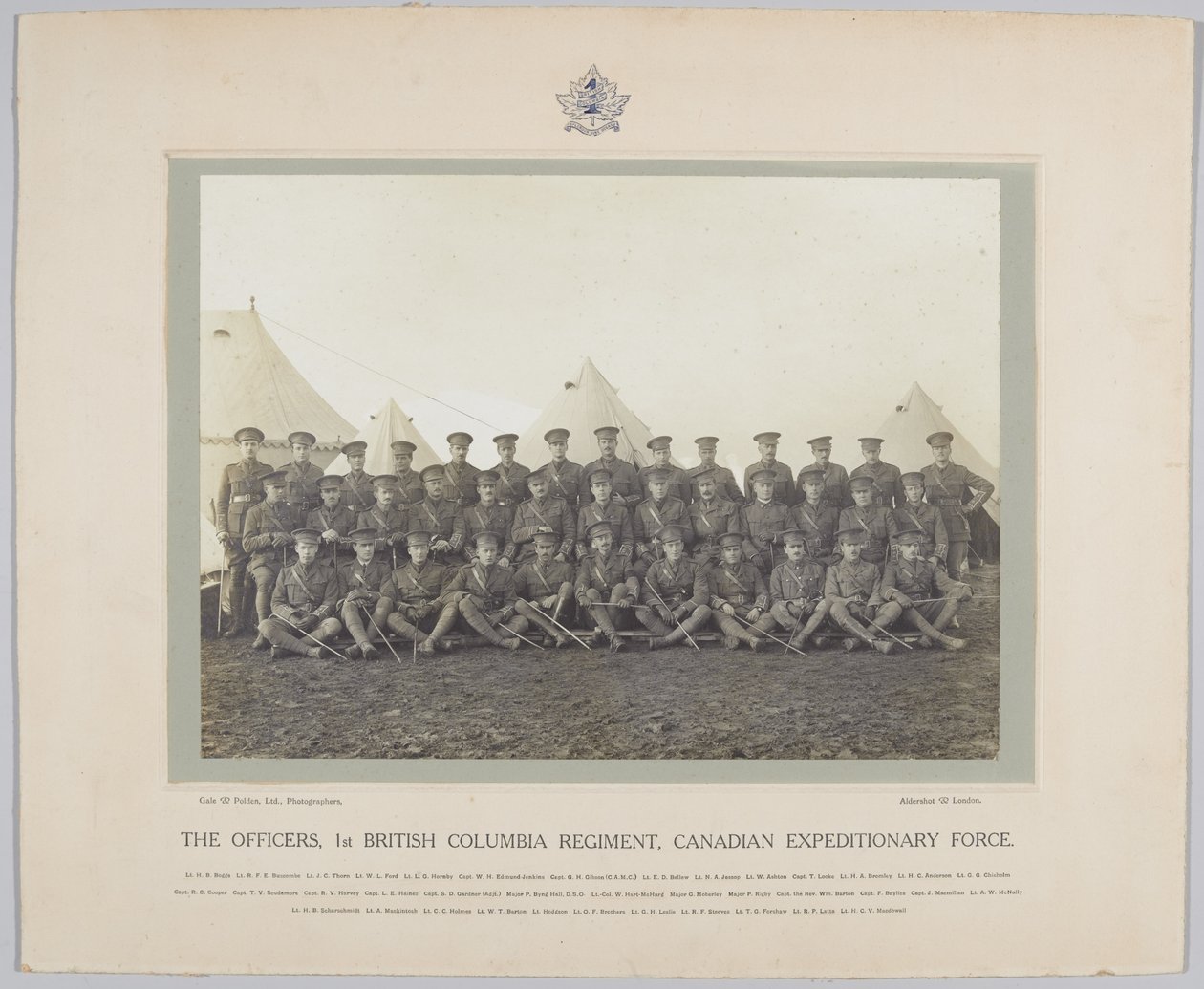 Oficerowie, 1. Pułk Kolumbii Brytyjskiej, Kanadyjskie Siły Ekspedycyjne, 1918 autorstwa English Photographer