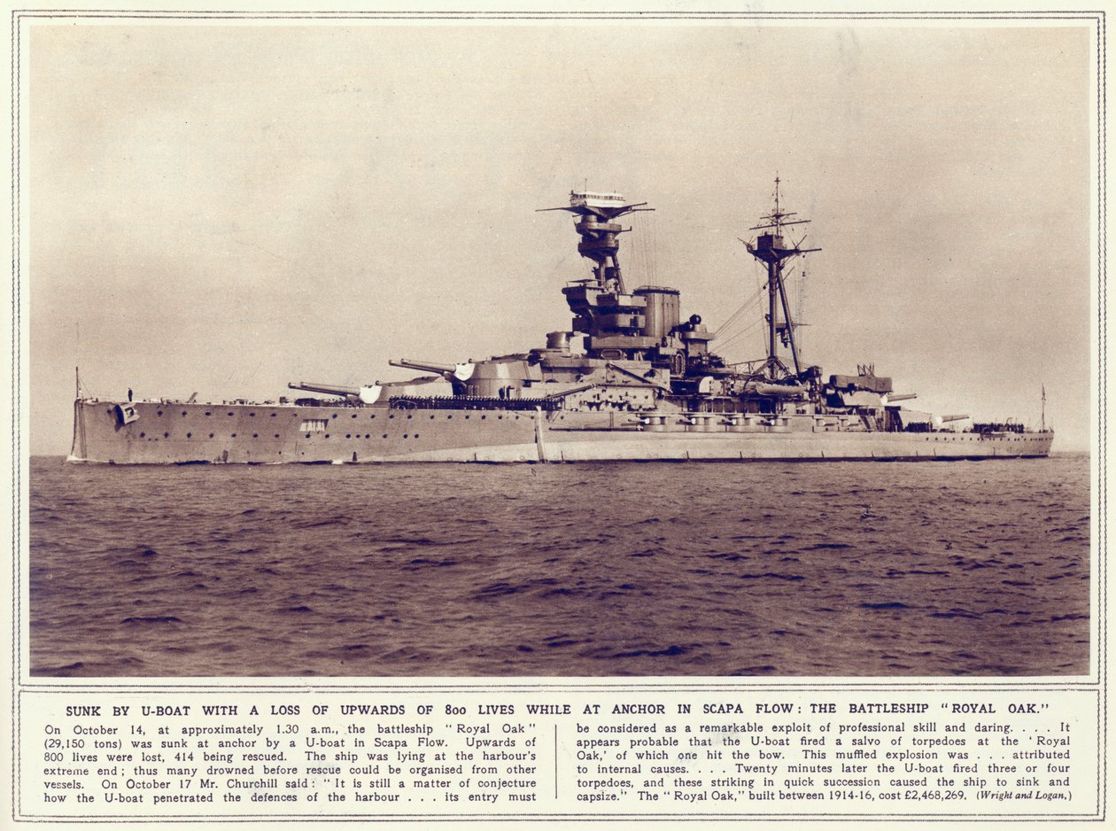 Pancernik Royal Oak, z The Illustrated War News, opublikowanego 1 listopada 1939 r. autorstwa English Photographer
