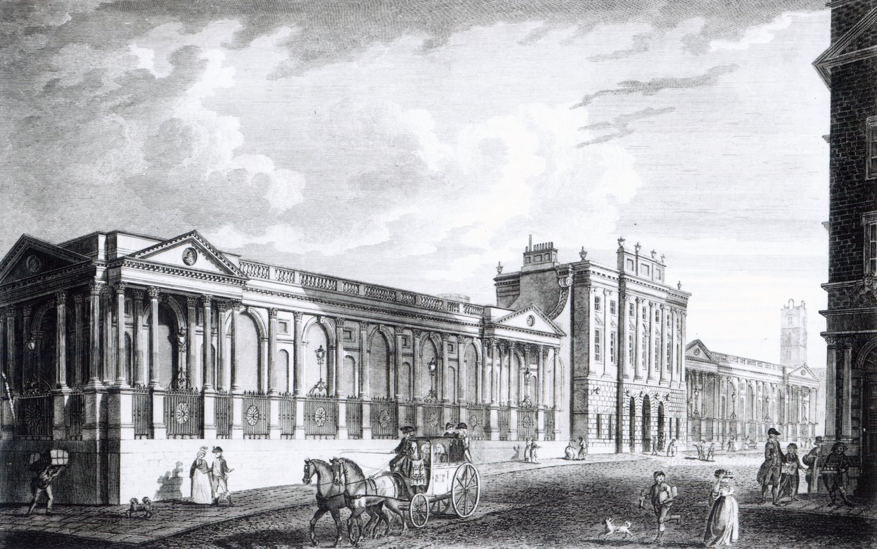 Widok Banku Anglii, Threadneedle Street, Londyn, 1797 autorstwa English School