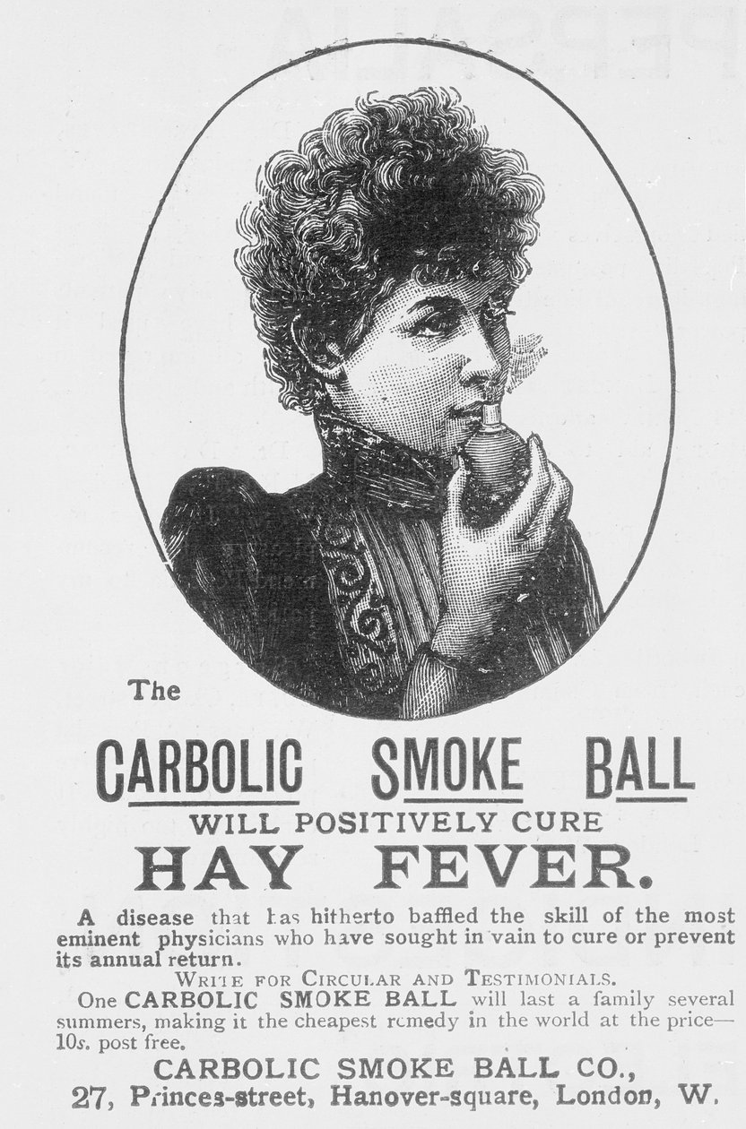 Reklama Carbolic Smoke Ball, lekarstwa na katar sienny (druk) autorstwa English School