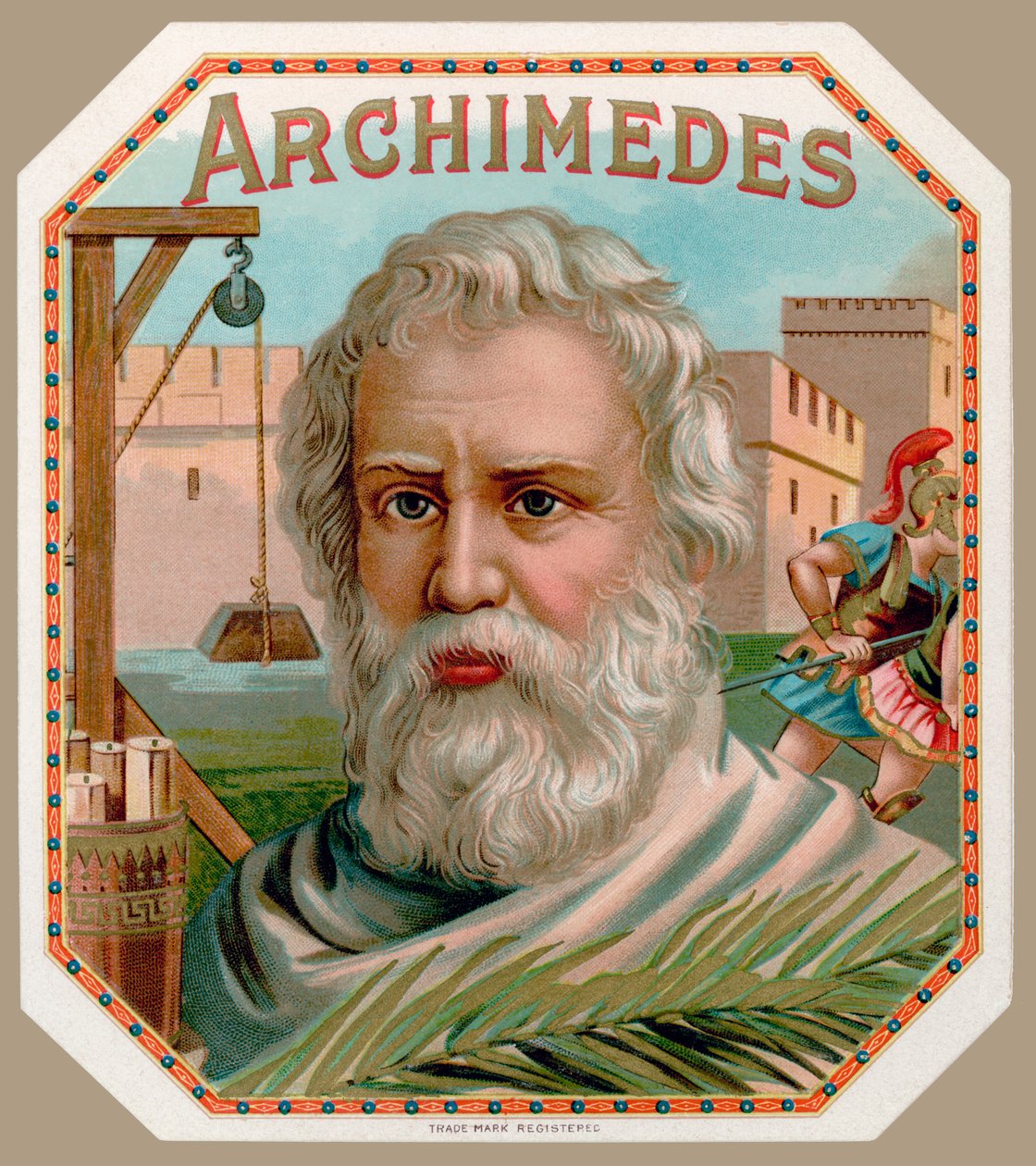 Archimedes z Syrakuz, z etykiety pudełka na cygara, wydrukowano ok. 1900 r. autorstwa English School