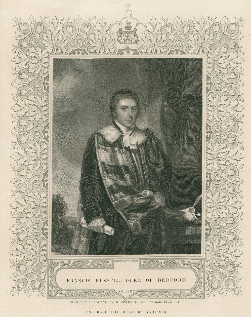 Francis Russell (1765-1802) 5. książę Bedford, grawerowane przez WT Mote autorstwa English School