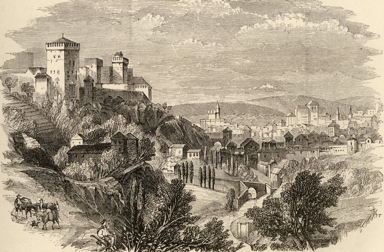 Granada i Alhambra, ilustracja z „Obrazów hiszpańskich” ks. Samuela Manninga autorstwa English School