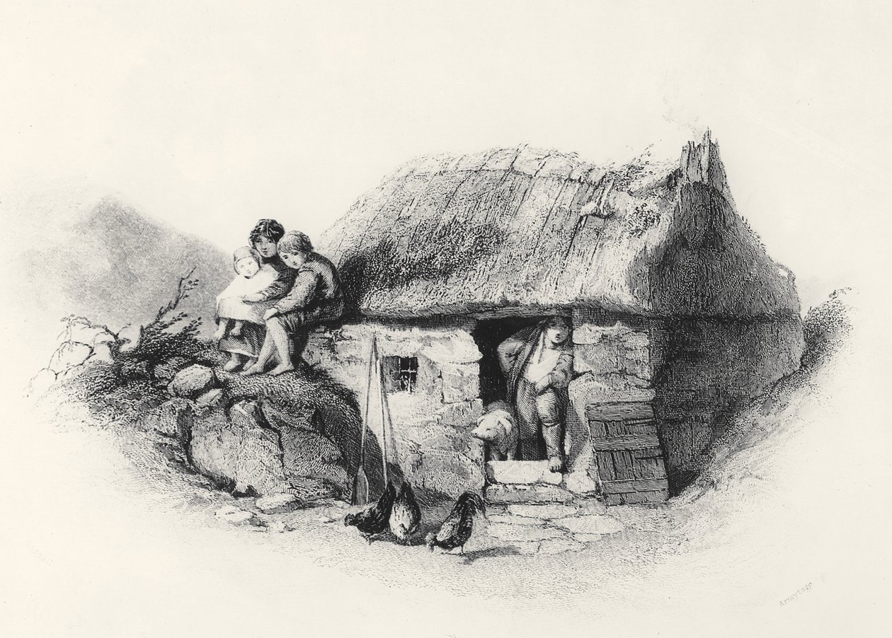 Kabina irlandzka, grawerowana przez James Charles Armytage (c.1820-97) autorstwa English School