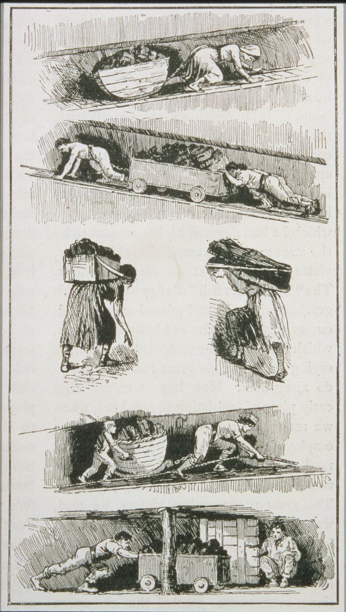 Robotnicy (w tym kobieta i dziecko) w kopalniach węgla przed 1843 r. autorstwa English School