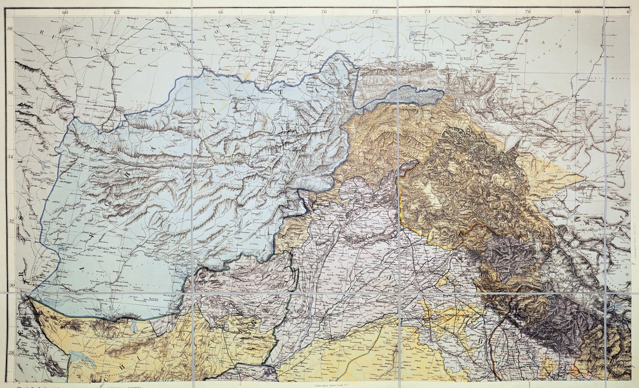Mapa Afganistanu, 1898 (kolorowa grawerunek) autorstwa English School