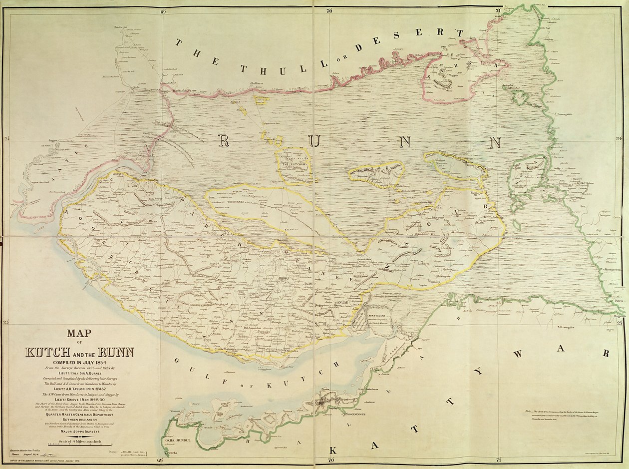 Mapa Kutch and Runn, Indie, 1854 autorstwa English School