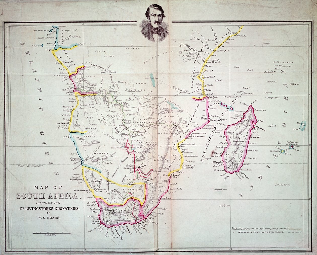 Mapa Południowej Afryki ilustrująca odkrycia dr Livingstone