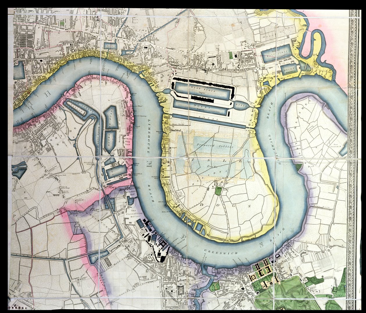 Mapa Isle of Dogs, c.1830 (patrz także 87298) autorstwa English School