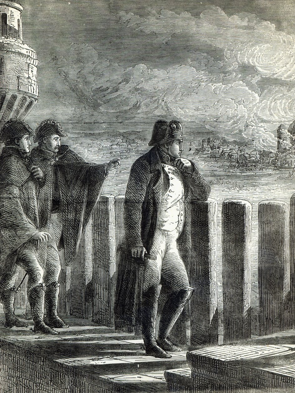 Napoleon oglądający Ogień Moskwy w 1812 r. autorstwa English School