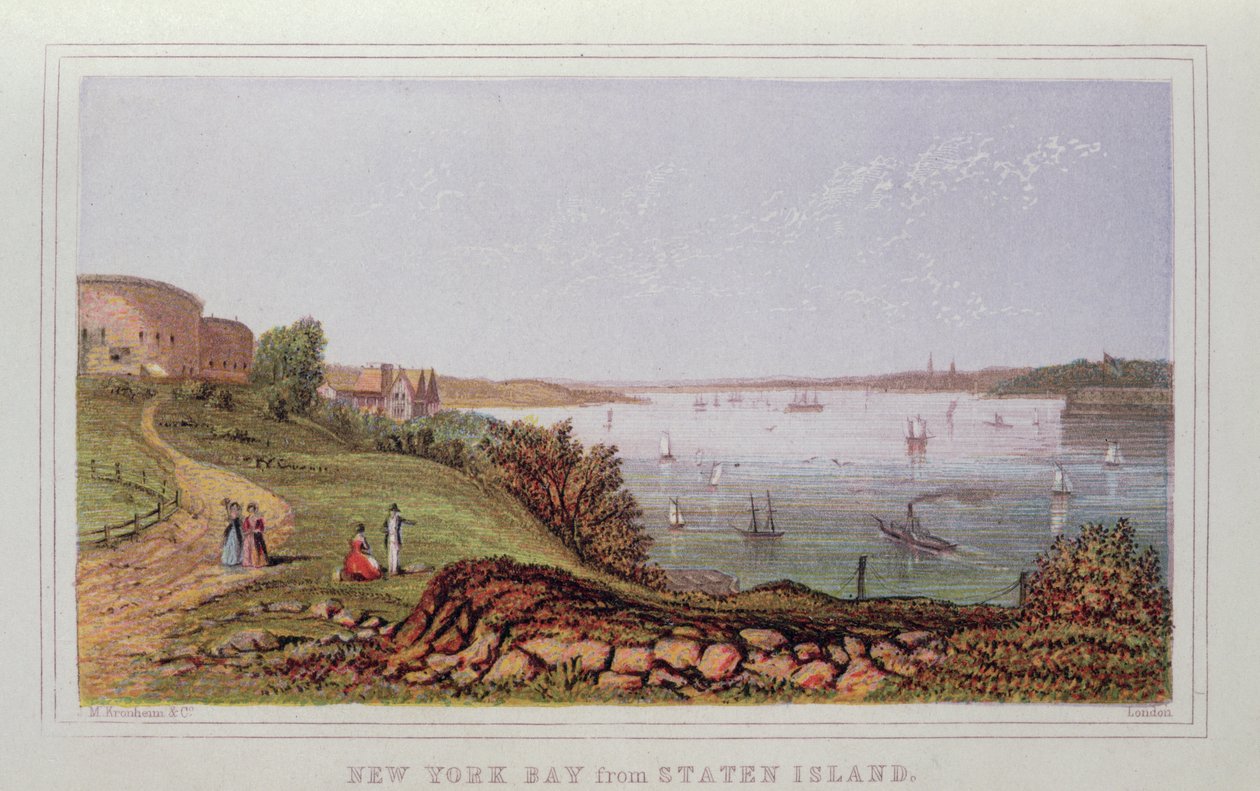 New York Bay ze Staten Island, grawerowane przez M. Kronheim and Co., Londyn autorstwa English School