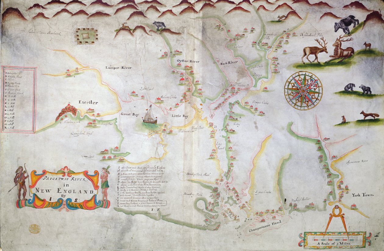 Rzeka Pascatway w Nowej Anglii, ok. 1660-85 (atrament na papierze) autorstwa English School