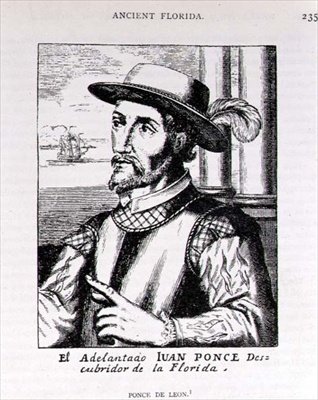 Portret Juana Ponce de Leon (1460-1521), który odkrył Florydę, z The Narrative and Critical History of America, pod redakcją Justina Winsora, Londyn, 1886 autorstwa English School