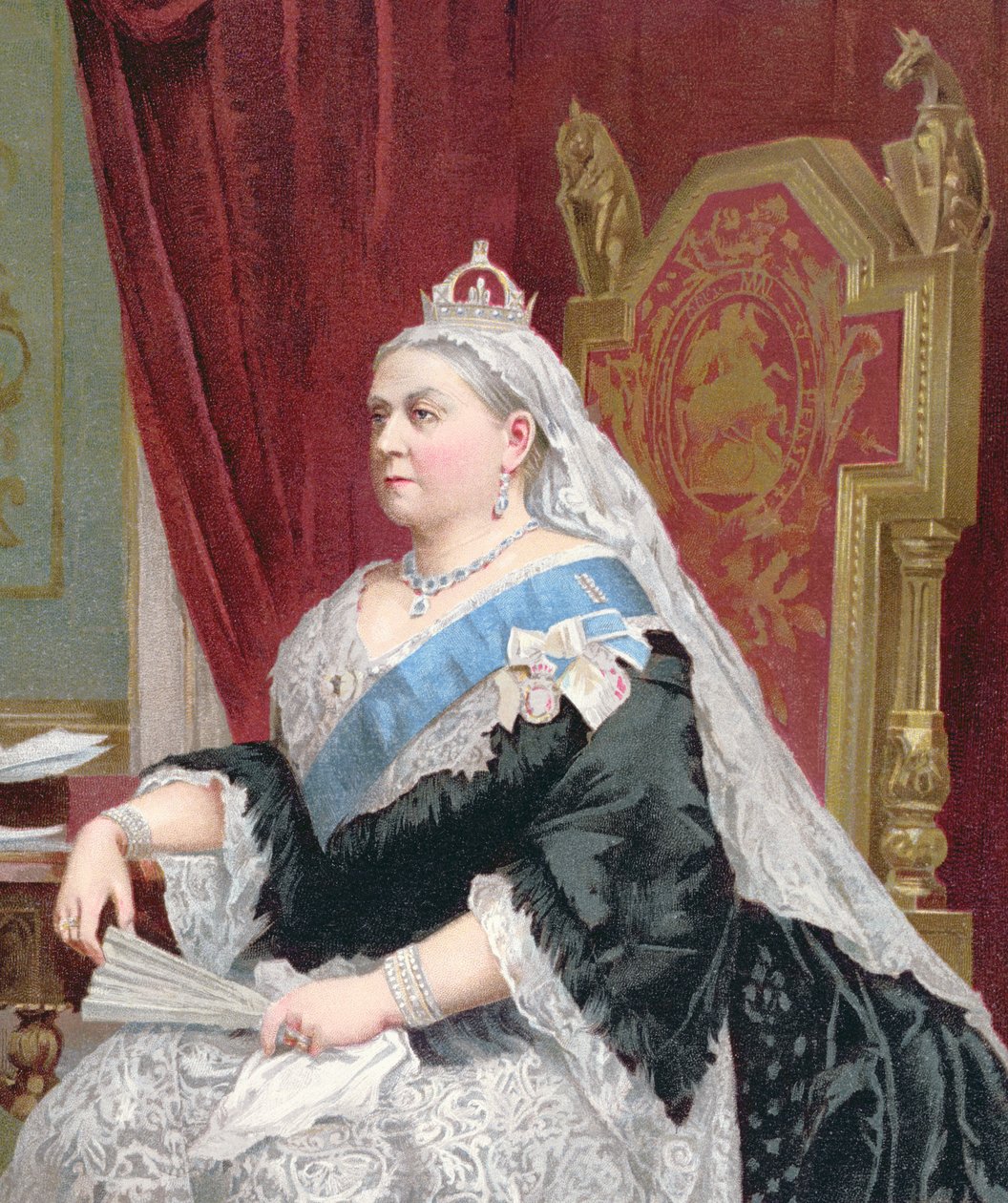 Portret królowej Wiktorii (1819-1901) w czasie jej Złotego Jubileuszu w latach 1887, 1887 (detal z 148853) autorstwa English School