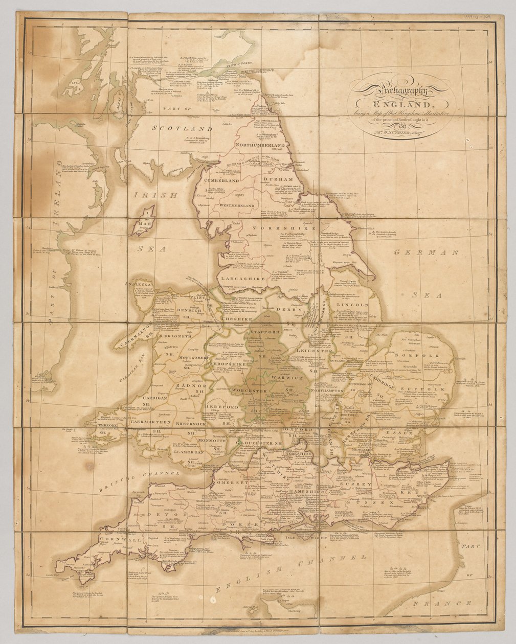 Praehagrafia Anglii, będąca mapą tego Królestwa ilustrującą główne bitwy w nim stoczone, wyd. 1807 autorstwa English School