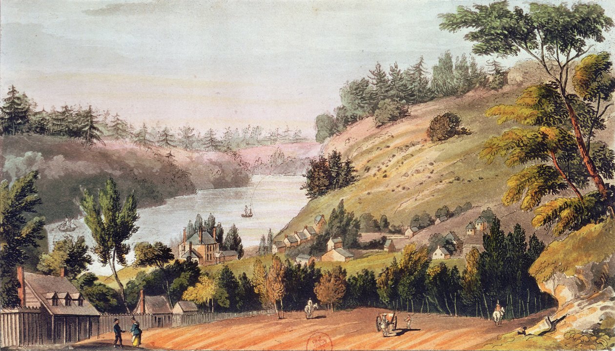 Queenston, Na lądowisku między jeziorem Ontario a jeziorem Erie, z „Repozytorium Sztuki Ackermanna”, 1814 autorstwa English School