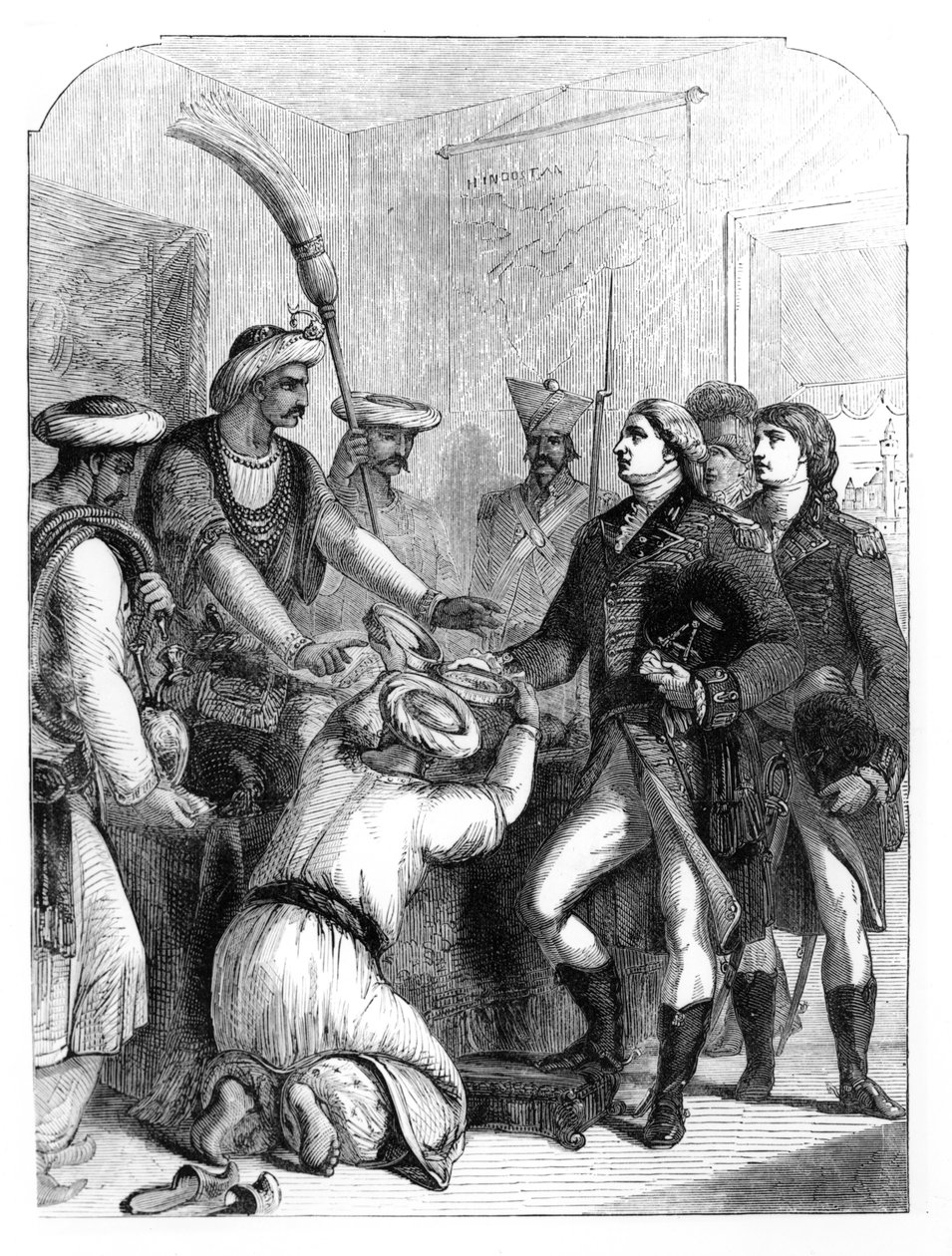 Robert Clive (1725-74) Otrzymanie „Diwani” (urząd skarbowy) Bengalu od Imperium Moghul w 1765 autorstwa English School