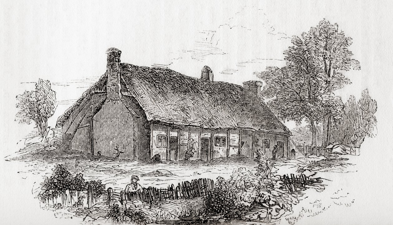 Dom Samuel Butlers, Pershore, Worcestershire, Anglia. Samuel Butler, 1613 -1680. Angielski poeta i satyryk, ze Starej Anglii: A Pictorial Museum, wyd. 1847 autorstwa English School