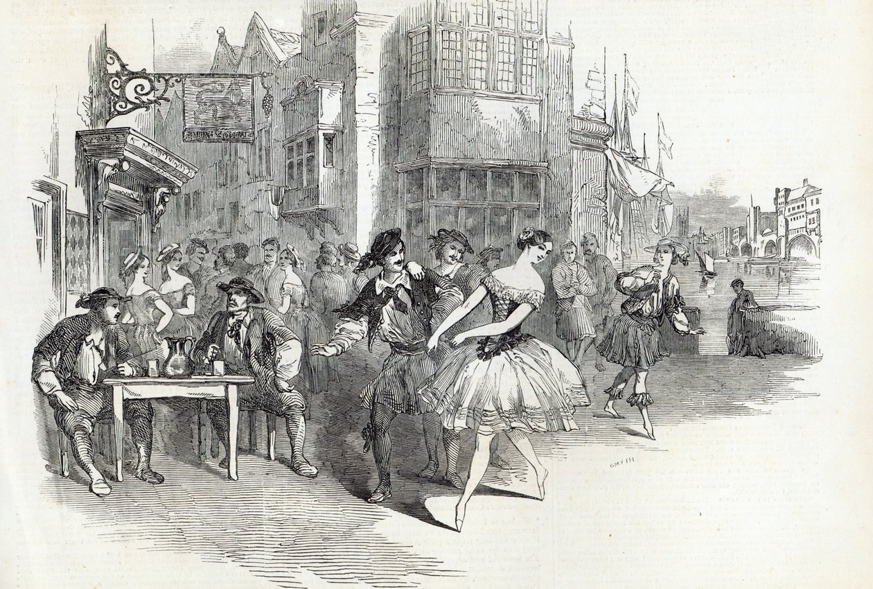 Scena z nowego baletu „The Wags of Wapping”, w Drury-Lane Theatre, z The Illustrated London News, 21 listopada 1846 autorstwa English School