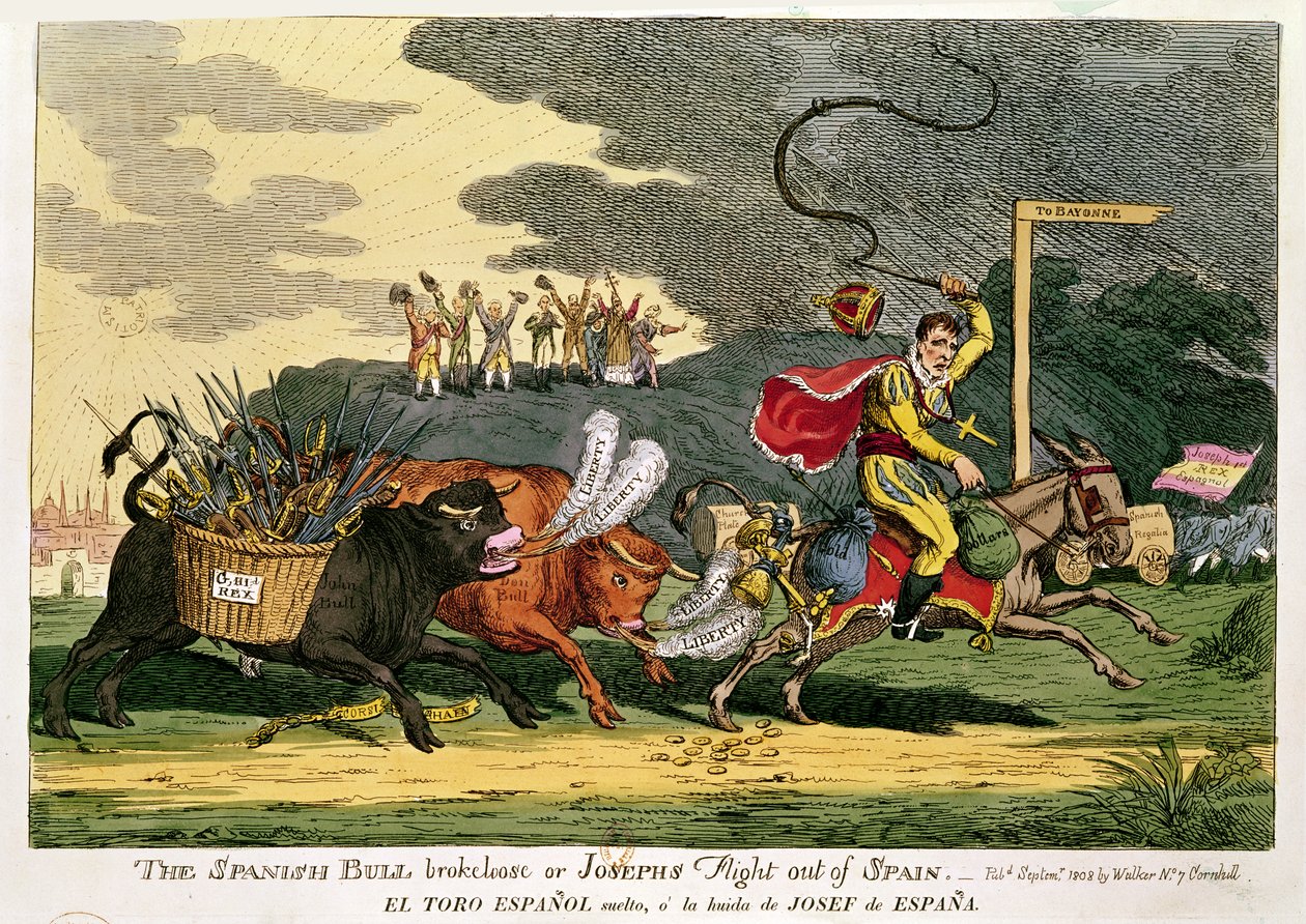 „Ispanijos jautis pralaimėjo arba Juozapo išskridimas iš Ispanijos“, 1808 m. rugsėjo mėn. autorstwa English School