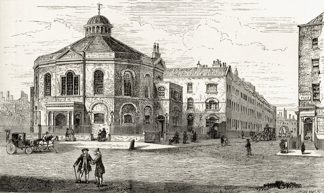 Kaplica Surrey, Blackfriars Road, Southwark, z książki „London Pictures: Drawn with Pen and Pencil”, autorstwa ks. Richarda Lovetta, opublikowanej w 1890 r. autorstwa English School