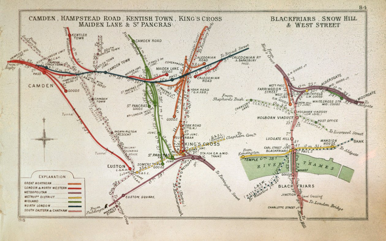 Mapa transportowa Londynu, ok. 1915 r autorstwa English School