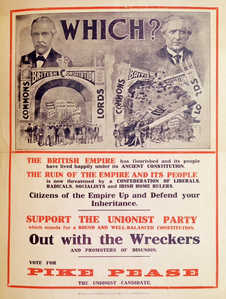 Plakat Partii Unionistów na brytyjskie wybory powszechne w styczniu 1910 r autorstwa English School