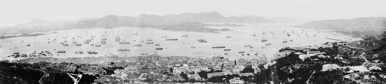 Panorama portu w Hongkongu, ok. 1878 r. autorstwa English Photographer