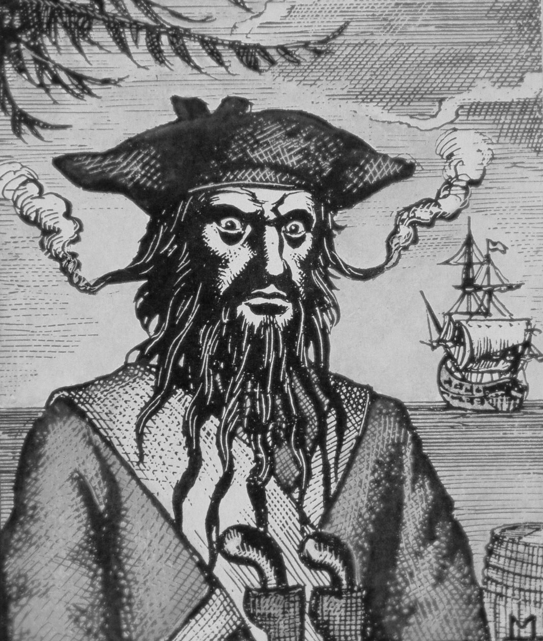 Pirat Czarnobrody (drzeworyt) autorstwa English School