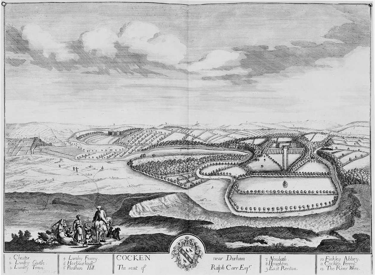 Cocken koło Durham, c.1710 (akwaforta) autorstwa English School