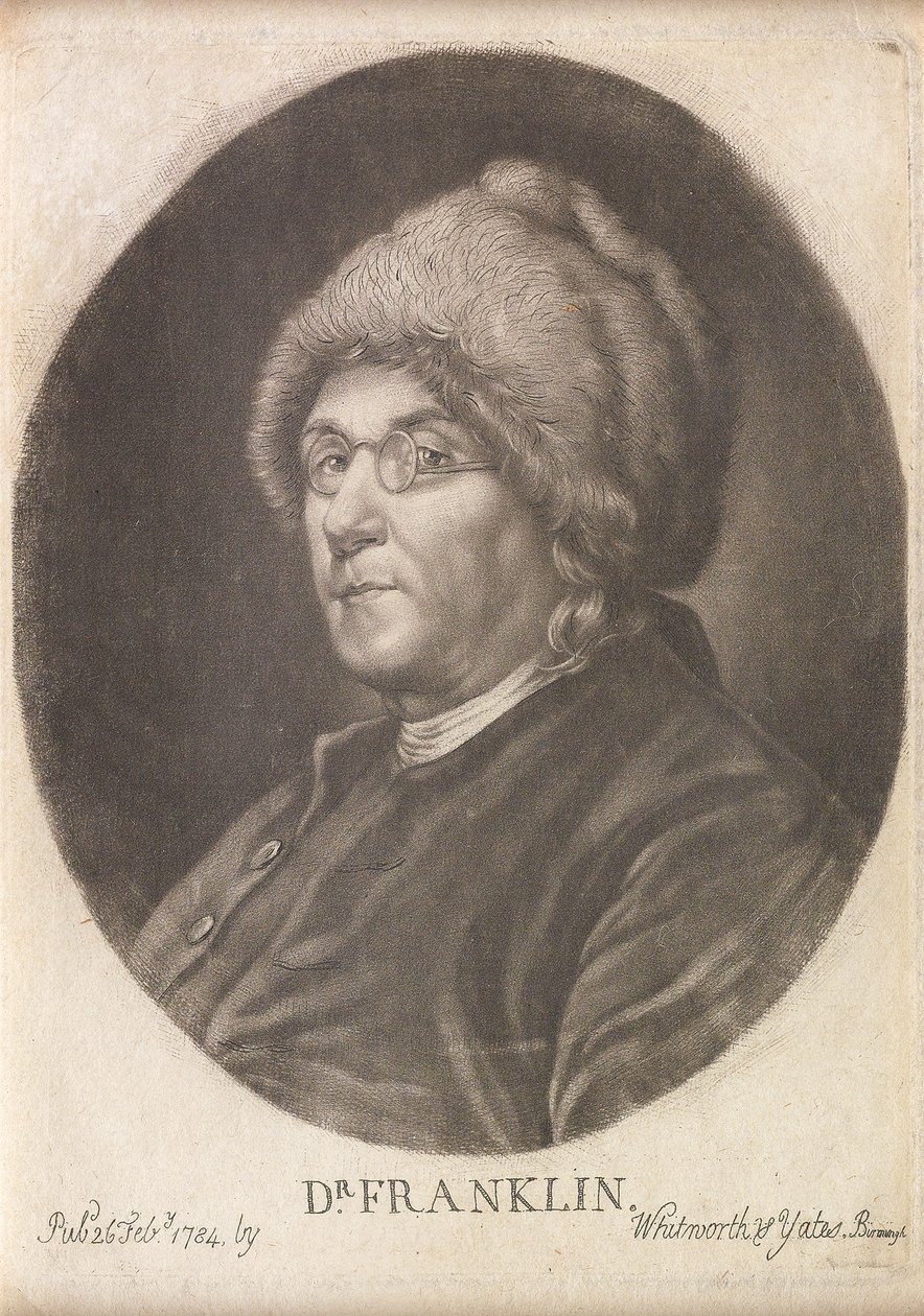 Dr Franklin, 1784 (mezzotinta) autorstwa English School